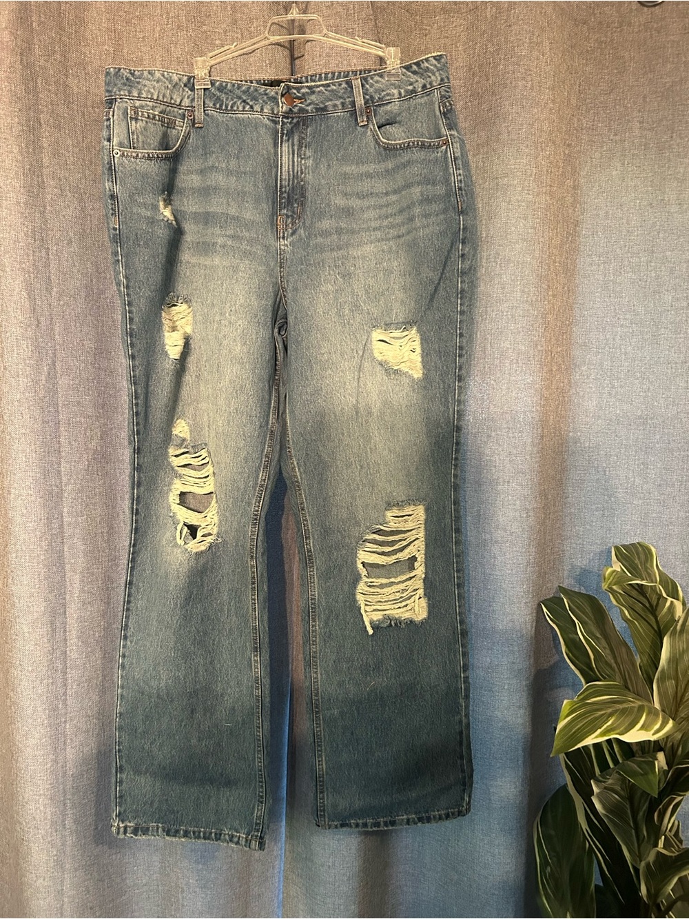 Fashion Nova Light Blue Distressed Straight Leg Jeans 100% cotton